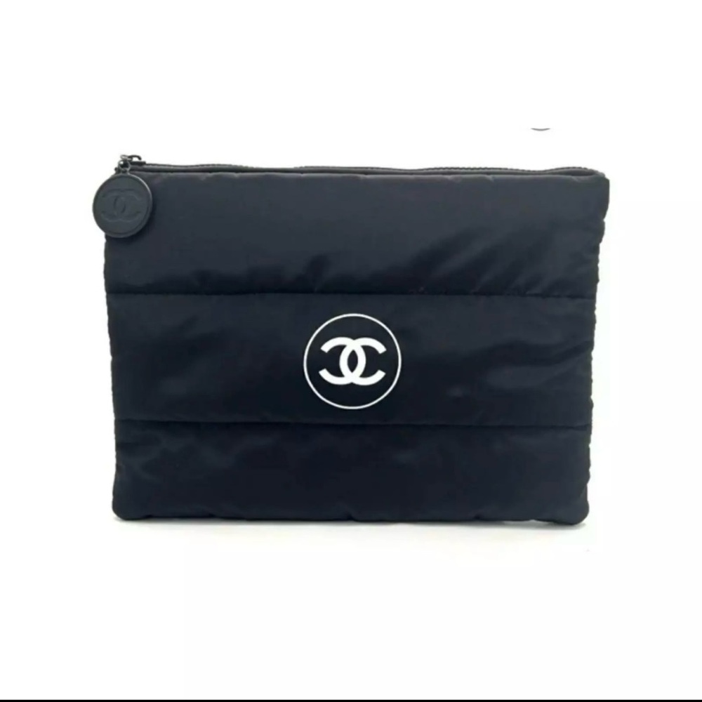 Black or White Quilted Comestic Pouch with Logo